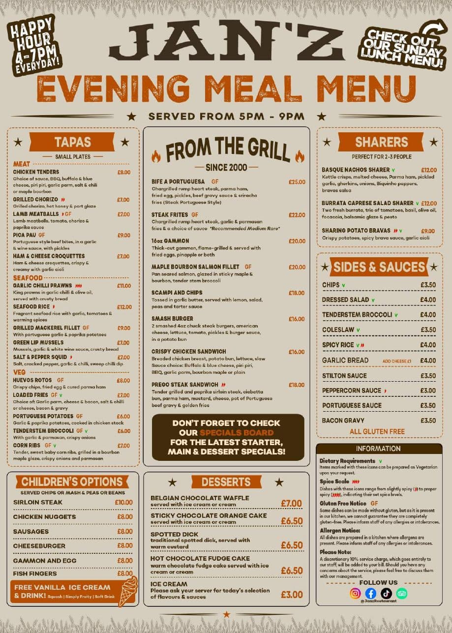 Evening Menu cover