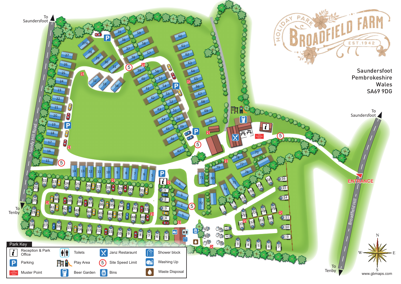 Broadfield Farm Holiday Park site map
